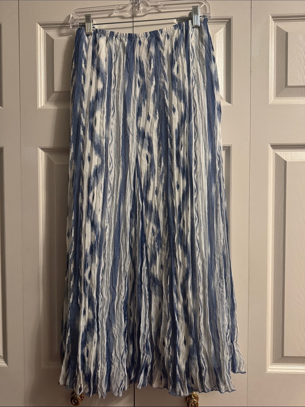 Ruby Rd. Blue and White Pleated Crinkle Maxi Skirt